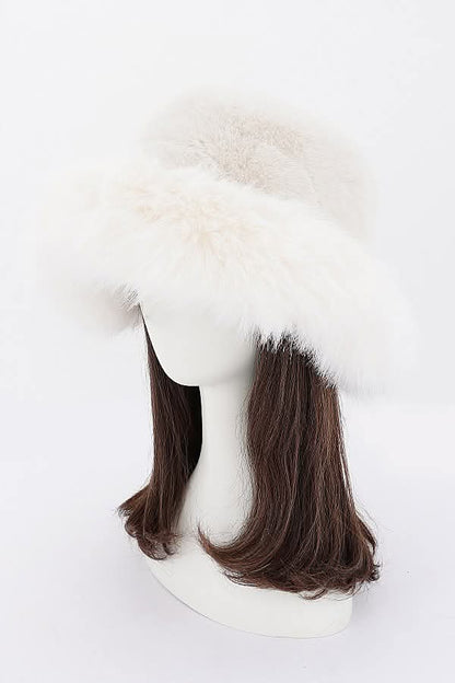 Wide Brim Faux Fur Bucket Hat-WINTER WHITE