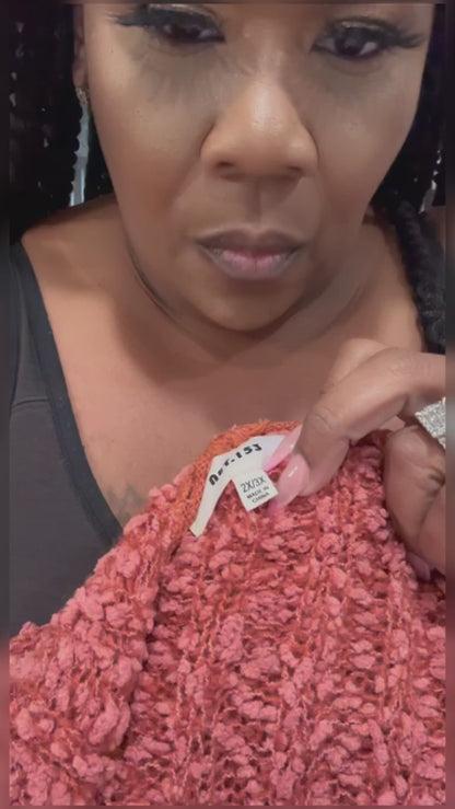 PLUS SIZE POPCORN TUNIC HOODIED SWEATER -RUST