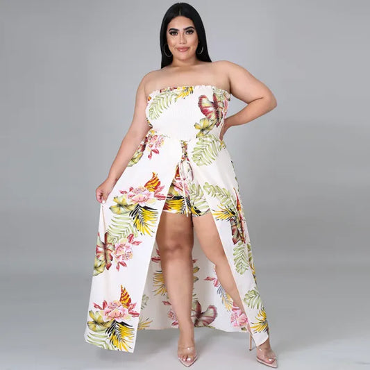 CREAM FLORAL HALTER SHORT MAXI DRESS/ROMPER-FFC1