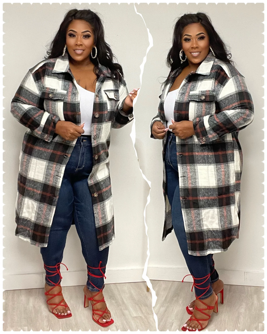 BLACK PLAID OVERSIZED WOOL BUTTON UP COAT/JACKET