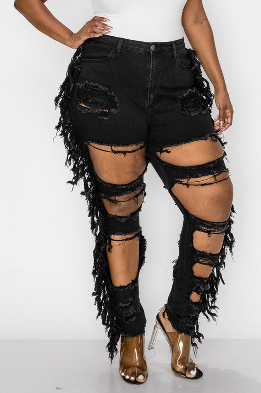 BLACK SIDE TESSEL DESTROYED JEANS-14
