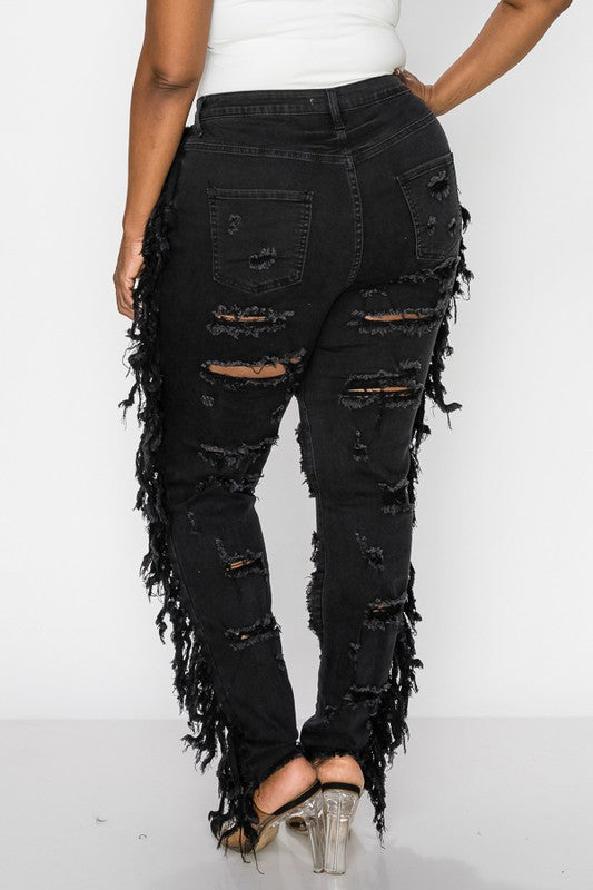 BLACK SIDE TESSEL DESTROYED JEANS-14